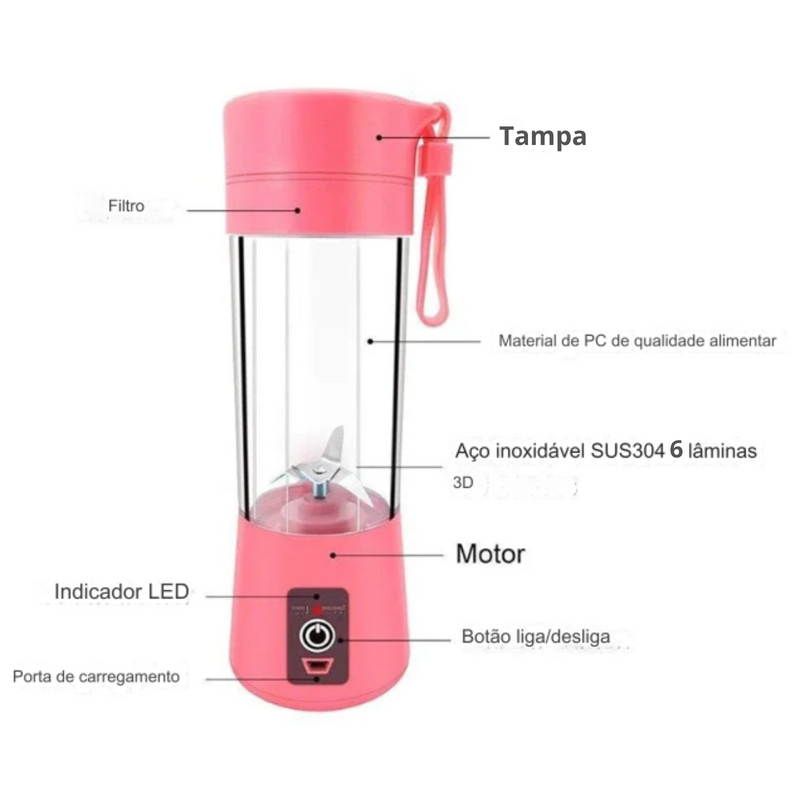 Mini Liquidificador Portátil USB 6 Lâminas