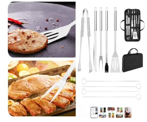 Kit 9 Para Churrasco Profissional Inox Chef Gourmet Utensílios