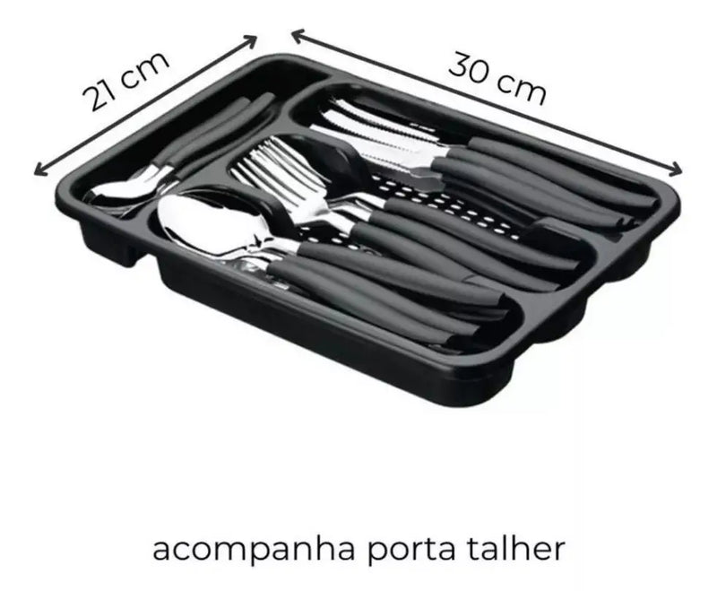 Jogo de Talheres 25 Peças Aço Inox com Organizadora - Cozinha Gourmet